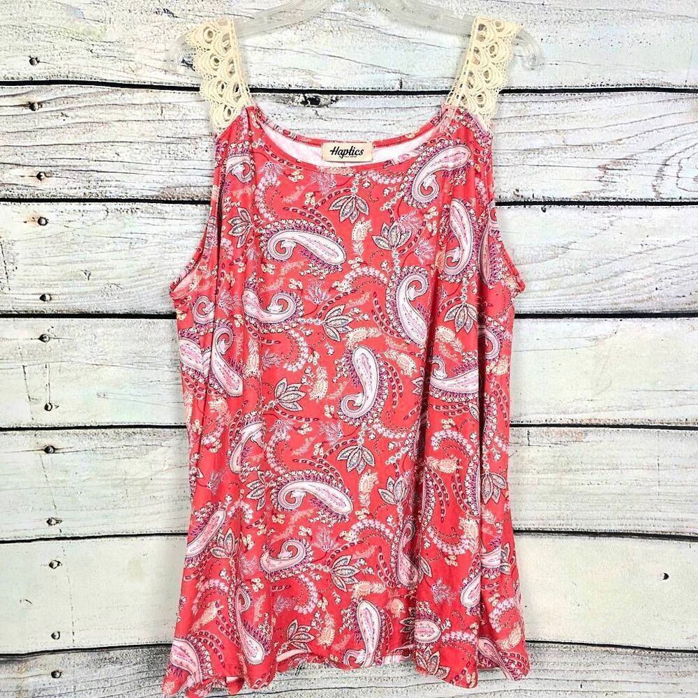 Haptics Coral Paisley Lace Shoulder Tank Top L